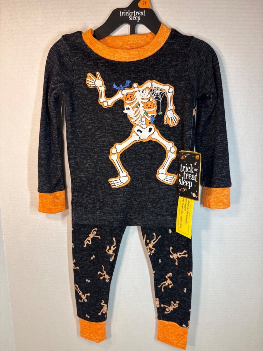 Trick or Treat Sleep 2T NWT Halloween PJs pajamas pant set Skeleton black orange